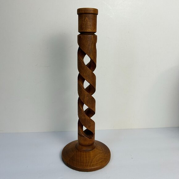 Vintage MCM Wood Twisted Taper Candle Holder 12" Decor Candlestick - Picture 1 of 9